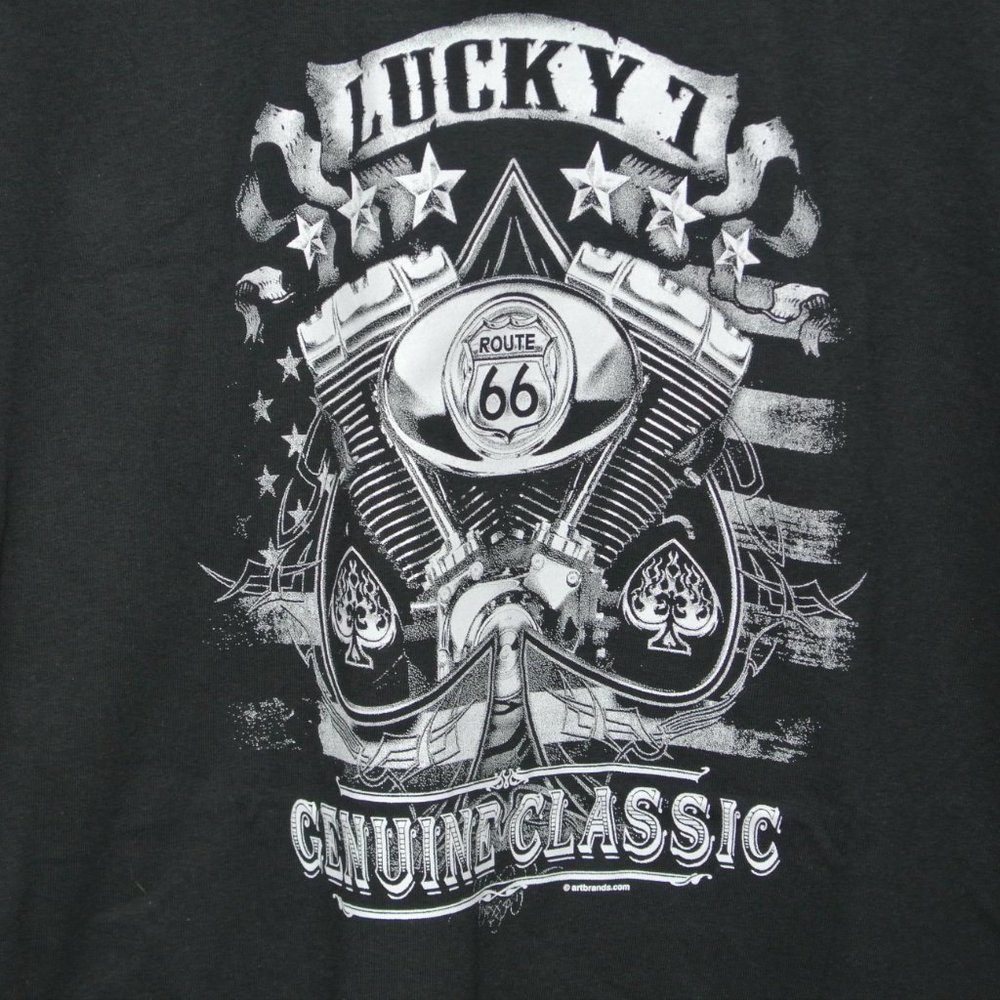 Gildan Black Mens T-Shirt Lucky 7 Route 66 2XL